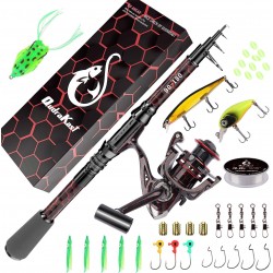 QudraKast Unique Design with X-Warping Painting, Carbon Fiber Telescopic Fishing Rod with Reel Combo