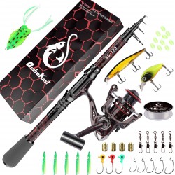 QudraKast Unique Design with X-Warping Painting, Carbon Fiber Telescopic Fishing Rod with Reel Combo