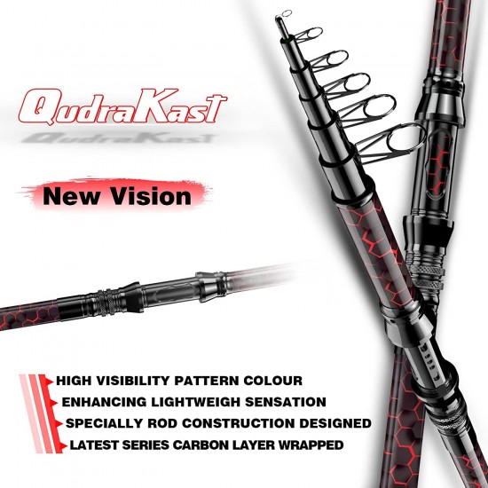 QudraKast Unique Design with X-Warping Painting, Carbon Fiber Telescopic Fishing Rod with Reel Combo